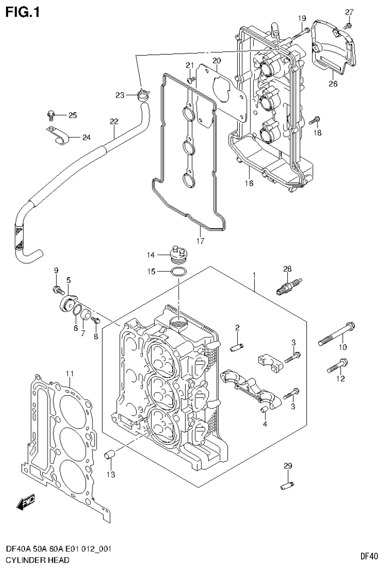 Suzuki DF40AST, DF50A, DF50ATH CYLINDER HEAD parts diagram